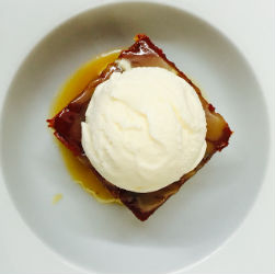 Sticky toffee pudding with vanilla ice cream