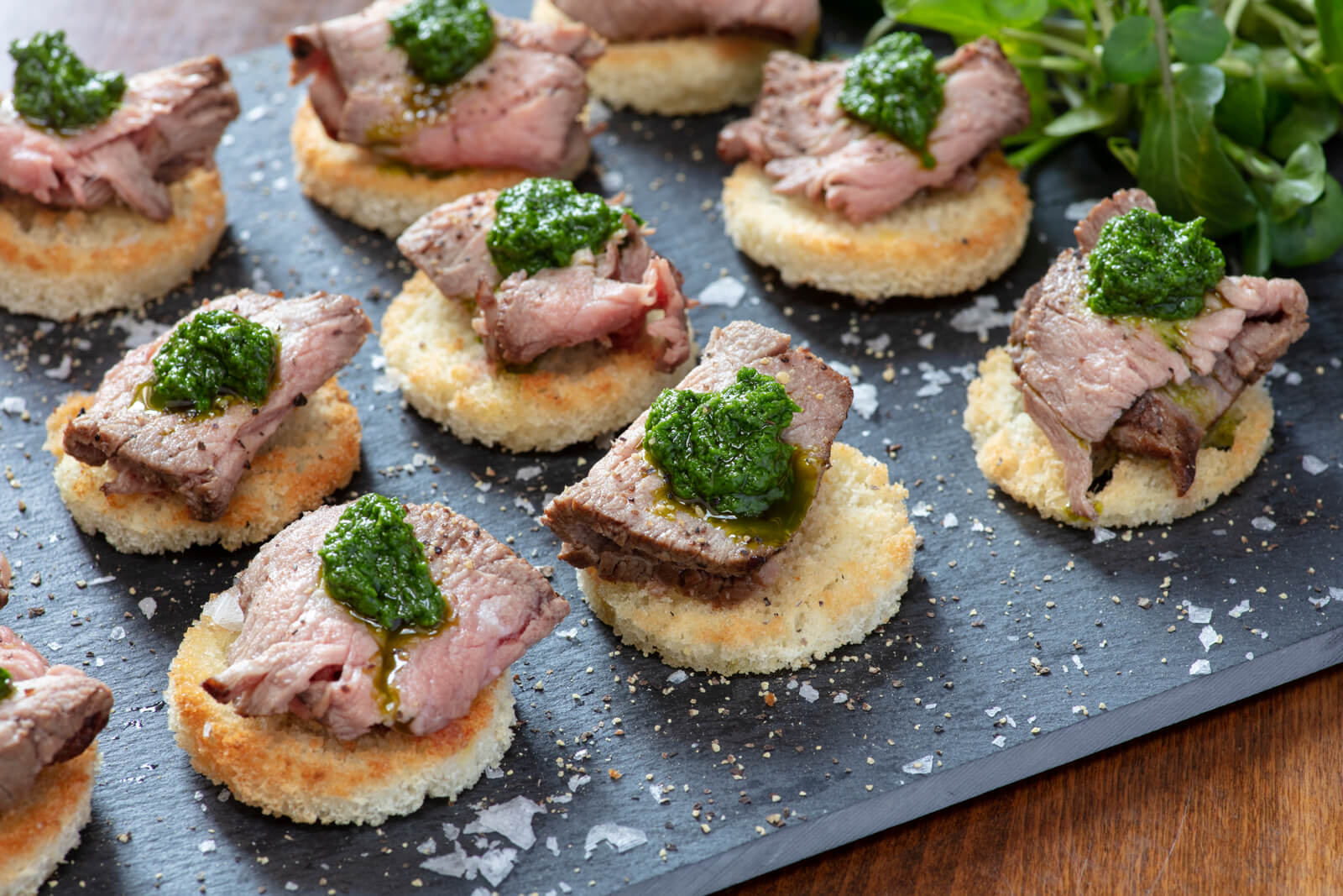 Canapes served on slate board at Howies Restaurant, Edinburgh