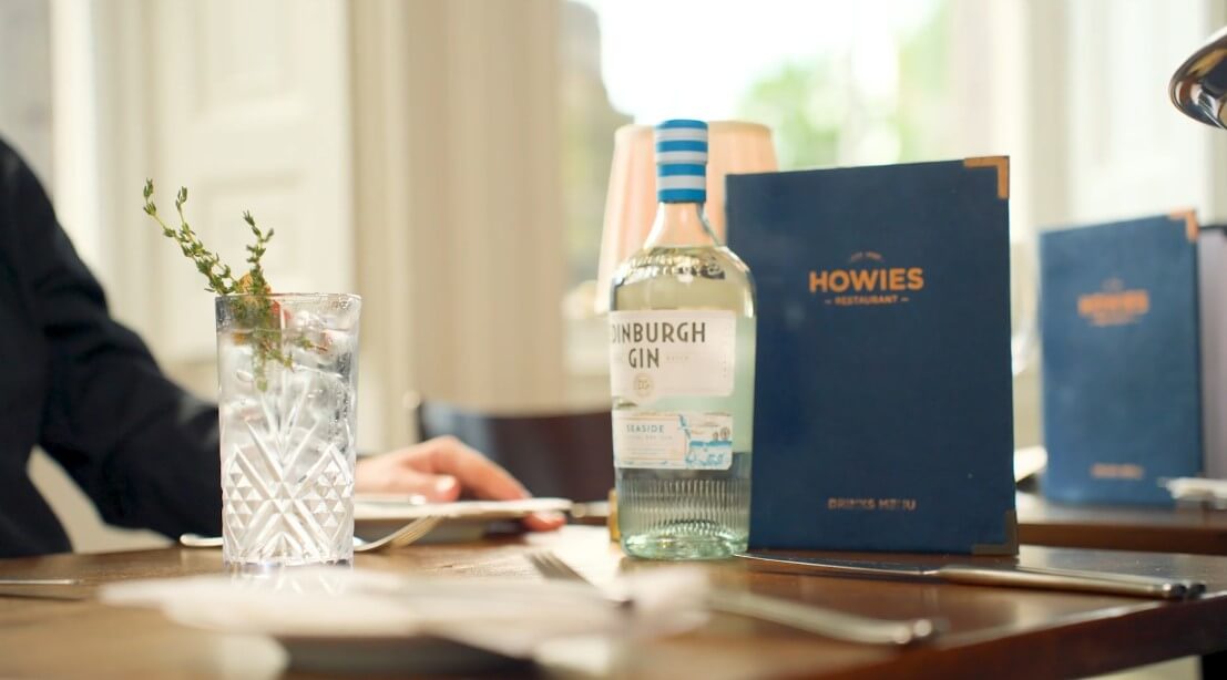 Bottle of Edinburgh Gin with Howies menu