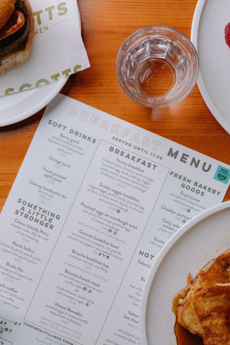 Menu at Scotts Kitchen, Victoria Street, Edinburgh